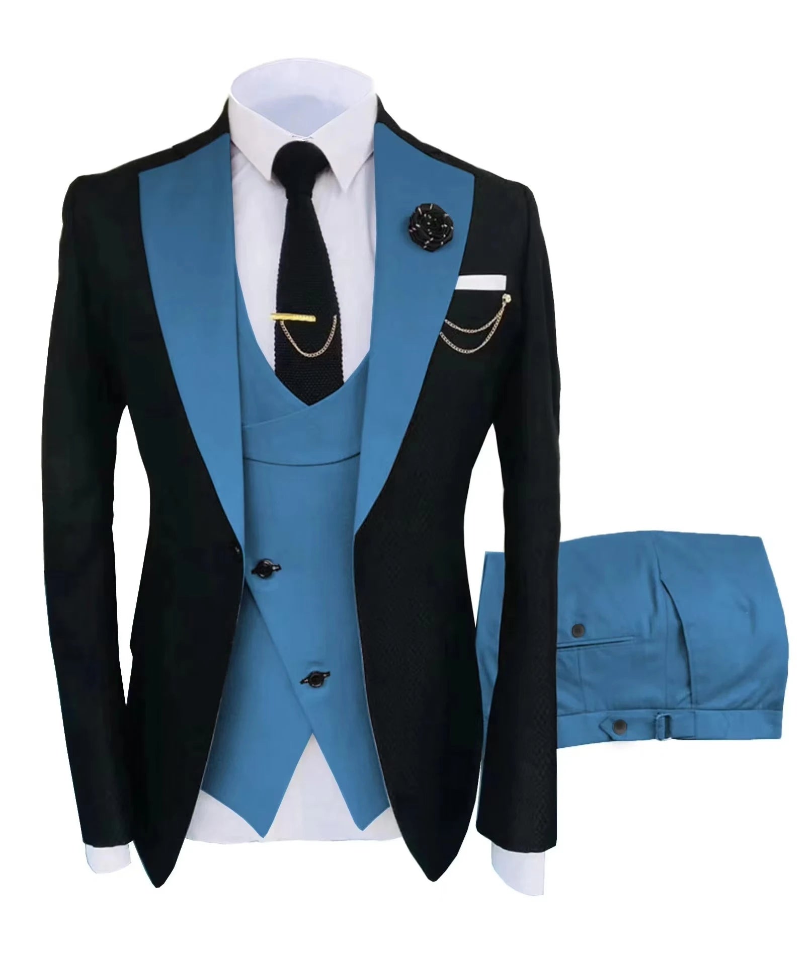 Mens 3 piece summer suit, slim-fit groom's suit for outdoor wear