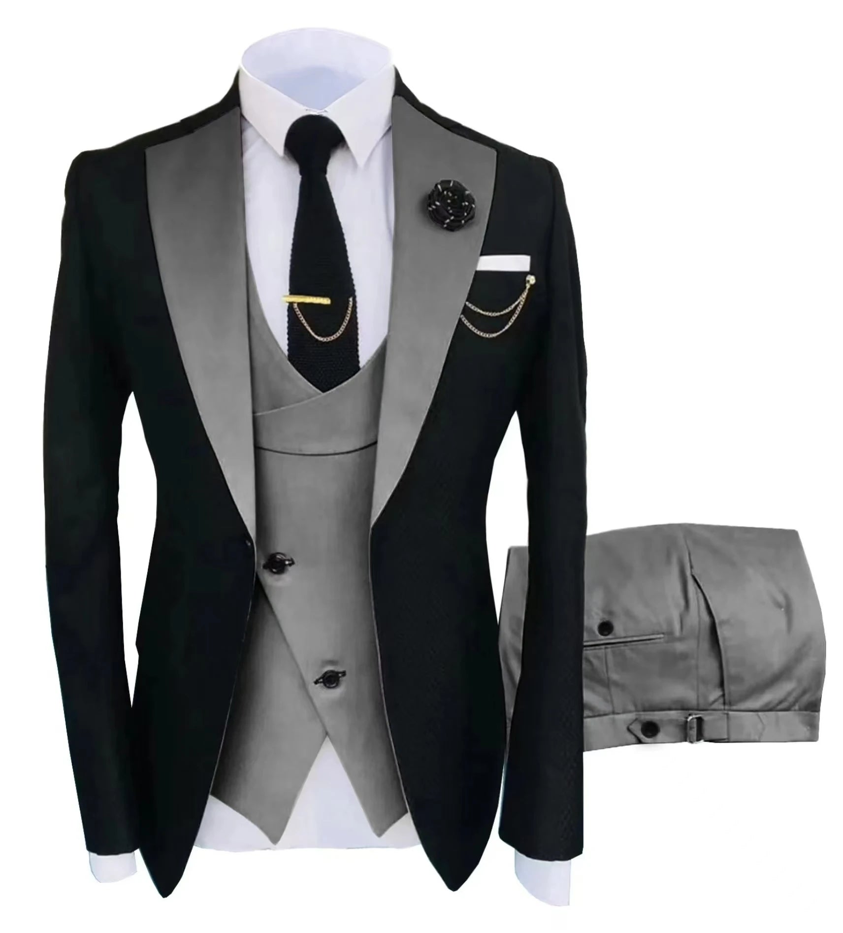 Mens 3 piece summer suit, slim-fit groom's suit for outdoor wear