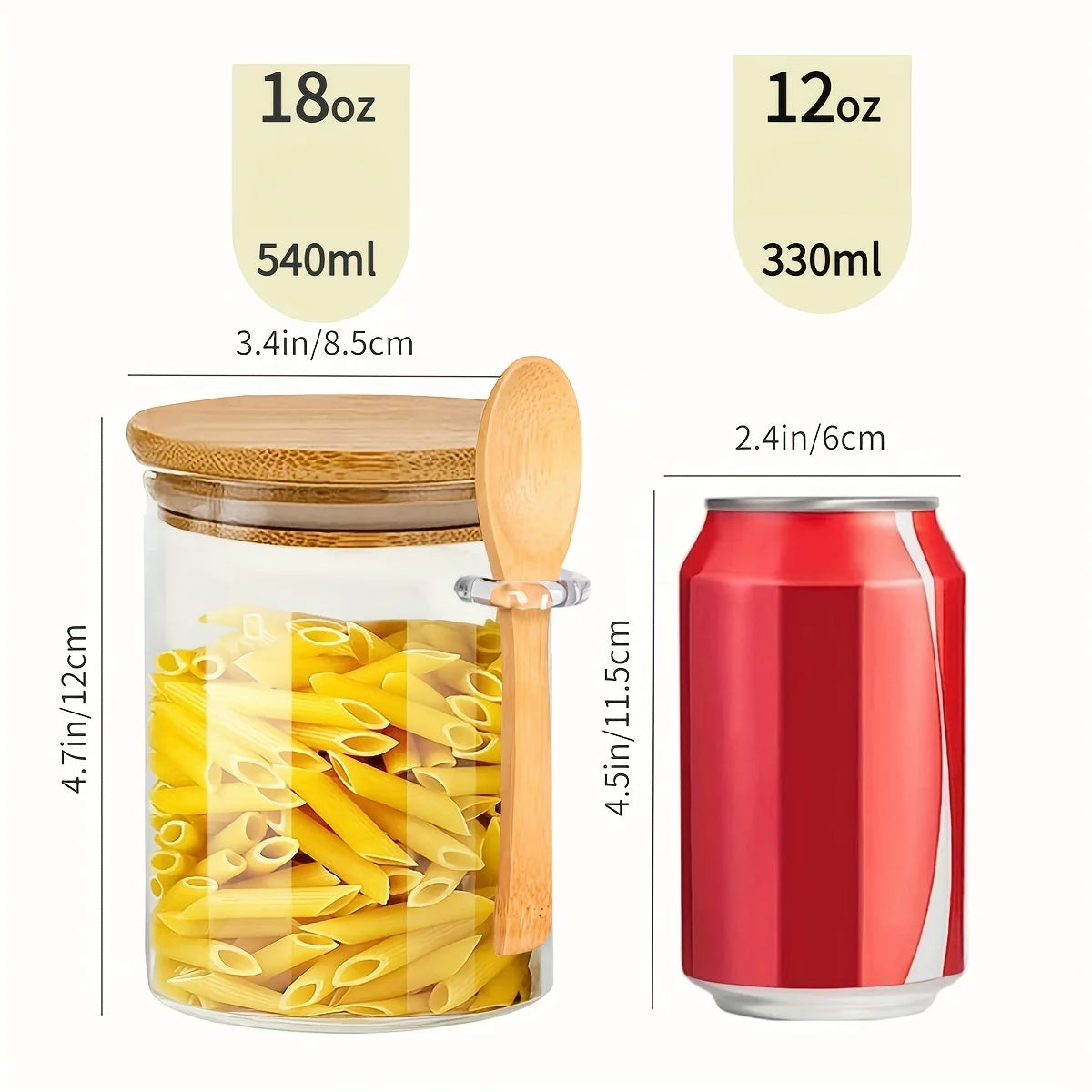 Glass Jar Set with Measuring Spoon, Airtight Pantry Containers, Ideal for Spices, Coffee and Sweets