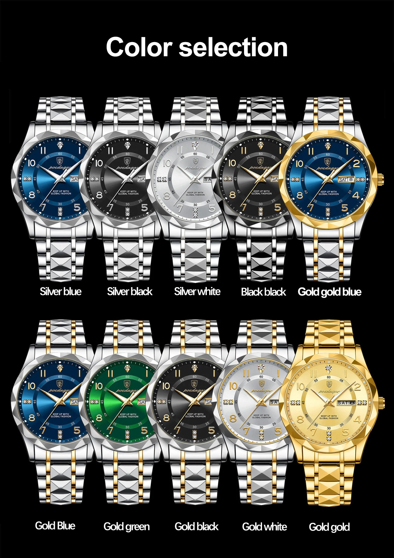 Men's sports watch stainless steel bracelet