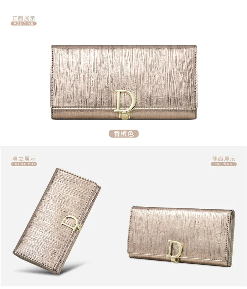 Women's Genuine Leather Long Wallet with Phone Compartment