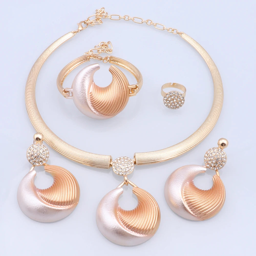 Women's Jewelry Set | Dubai Style, Silver, with Necklace, Earrings, Bracelet and Ring, for Weddings and Parties, Fashion Trend