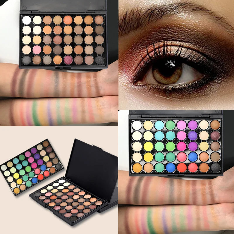 40 Colors Glitter Eyeshadow Palette, Waterproof & Long Lasting Pressed Powder