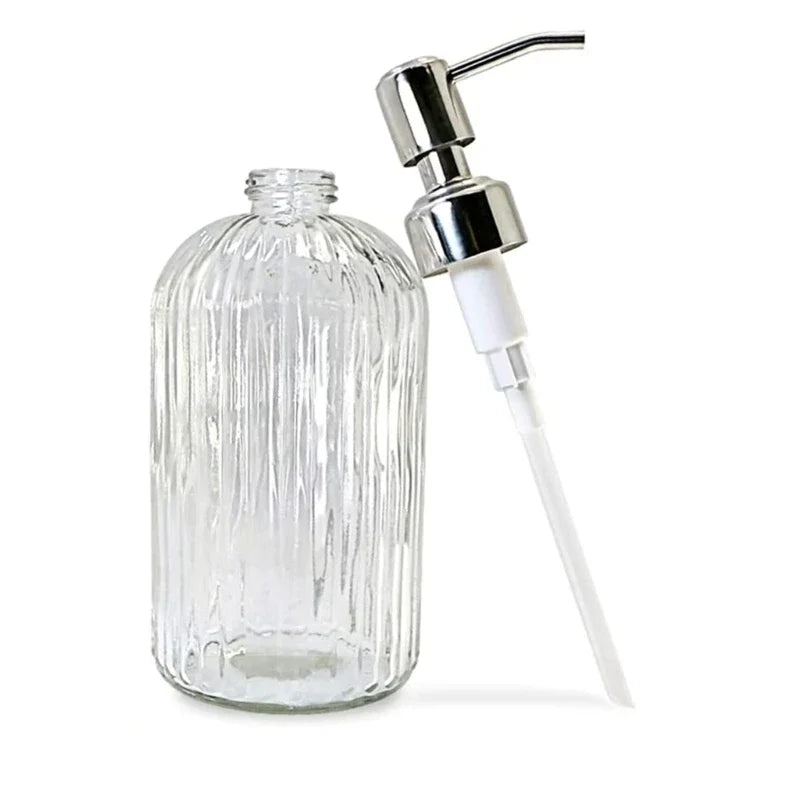 Clear Glass Dispenser - Refillable Bottle for Soap, Shampoo and Gel