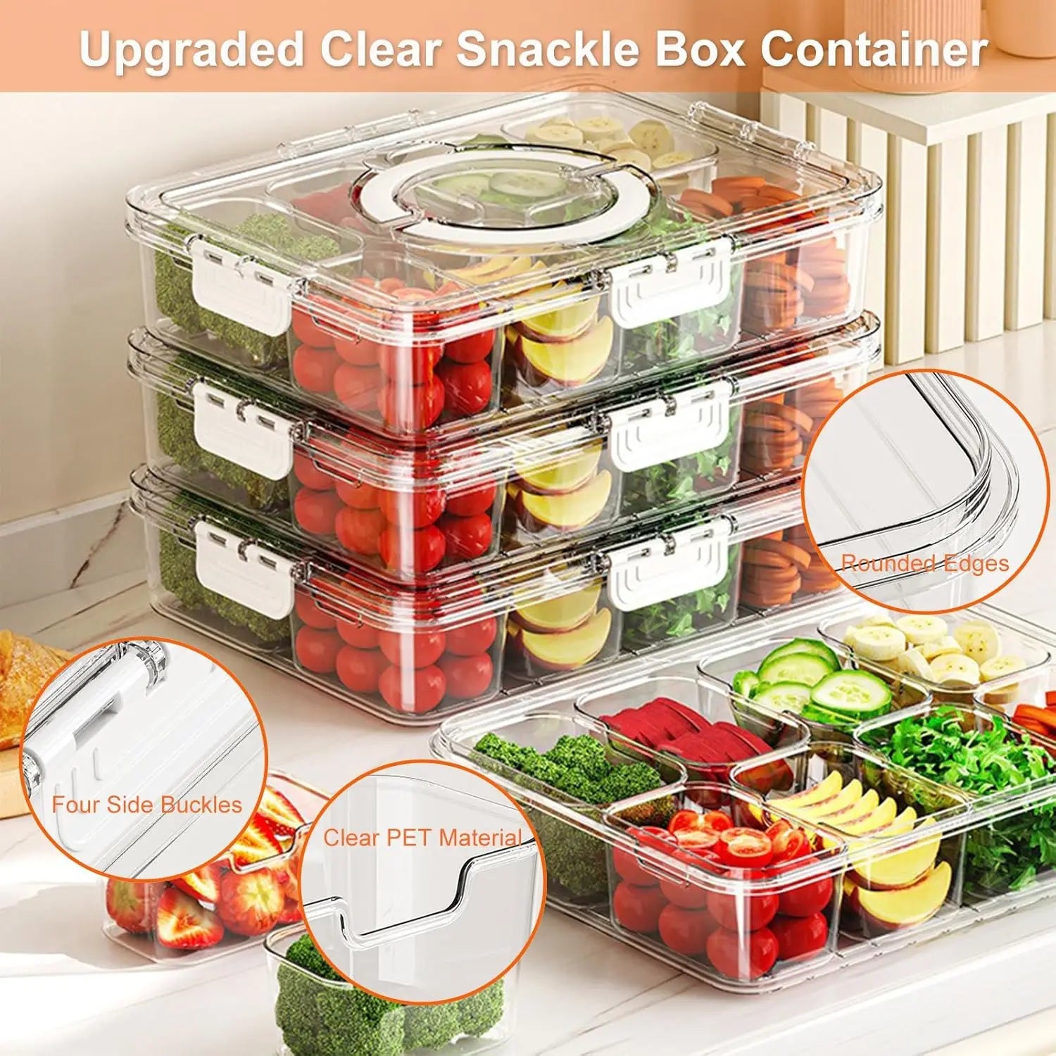 Transparent Snack Tray | Lid Handle Compartment Box