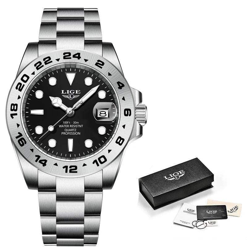 LIGE Men's Waterproof Diver Quartz Watch