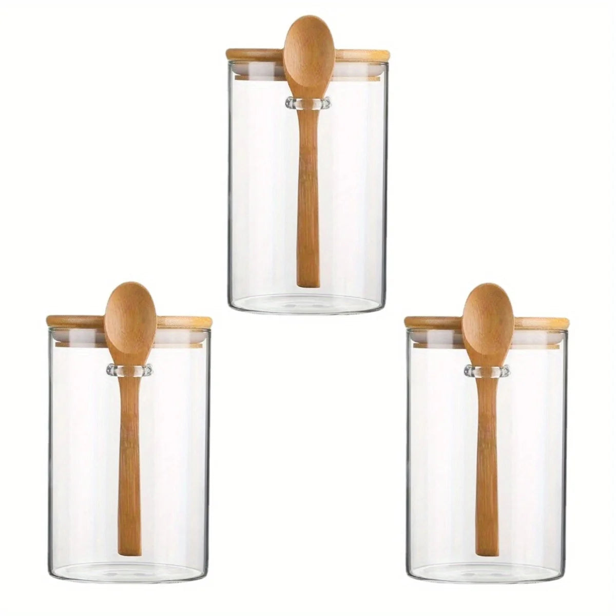 Glass Jar Set with Measuring Spoon, Airtight Pantry Containers, Ideal for Spices, Coffee and Sweets