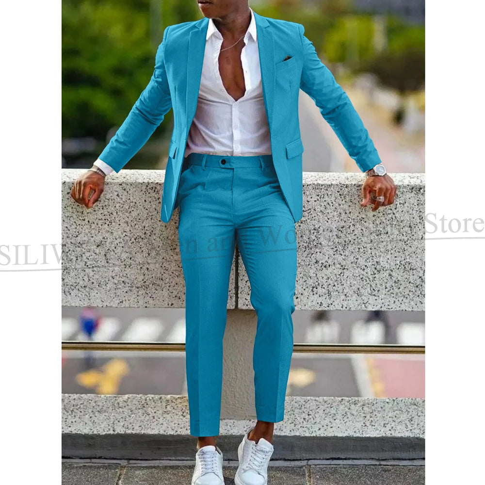 Mens 2 Piece slim fit Suit: Formal Wedding & Graduation Tuxedo