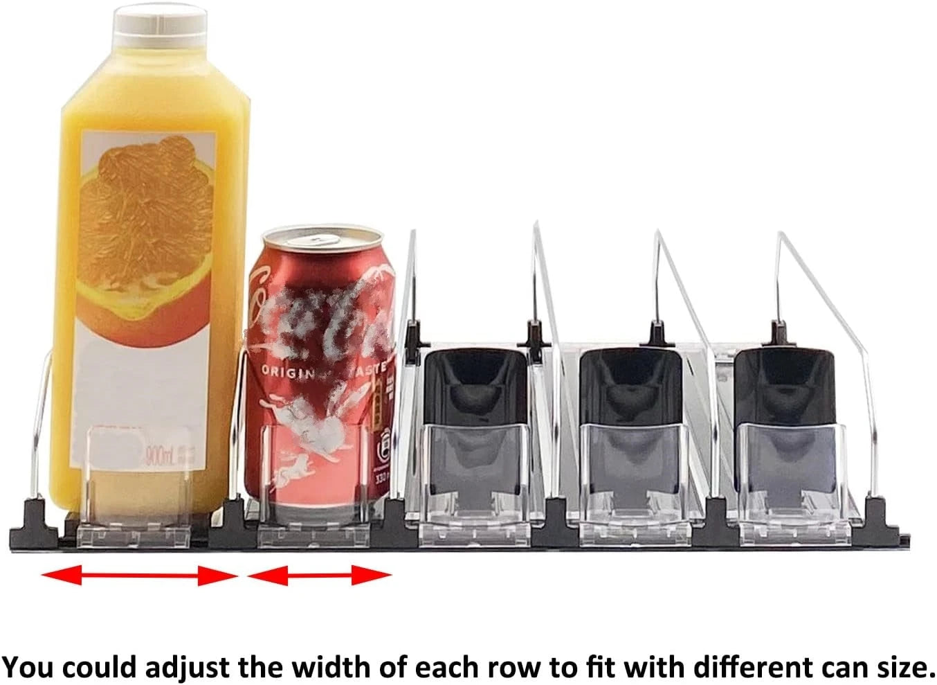 Refrigerator Beverage Organizer | Sliding, with pusher for 25 cans.