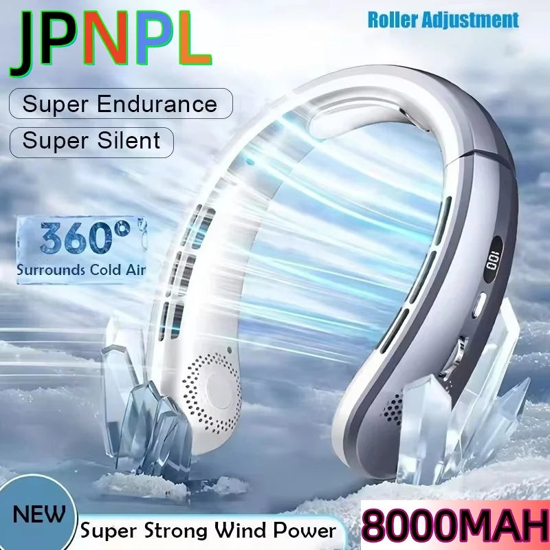 Ventilador de Cuello USB de 8000 mAh, Portátil, Sin Aspas, Mini, Recargable, Silencioso, con Pantalla LED Digital, Enfriador de Aire Eléctrico de Mano