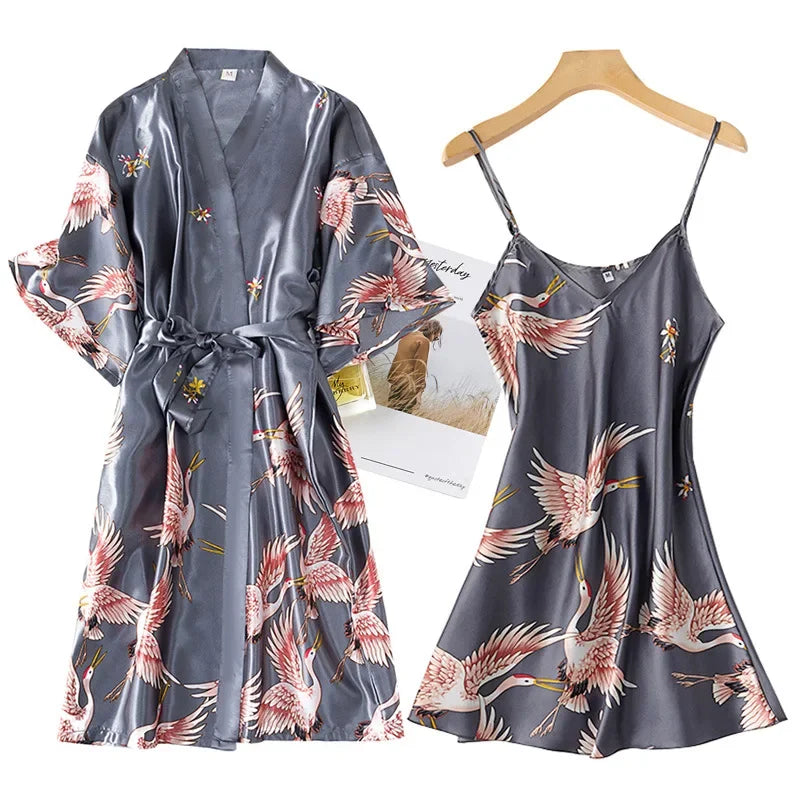 Women's Satin Kimono Robe Set