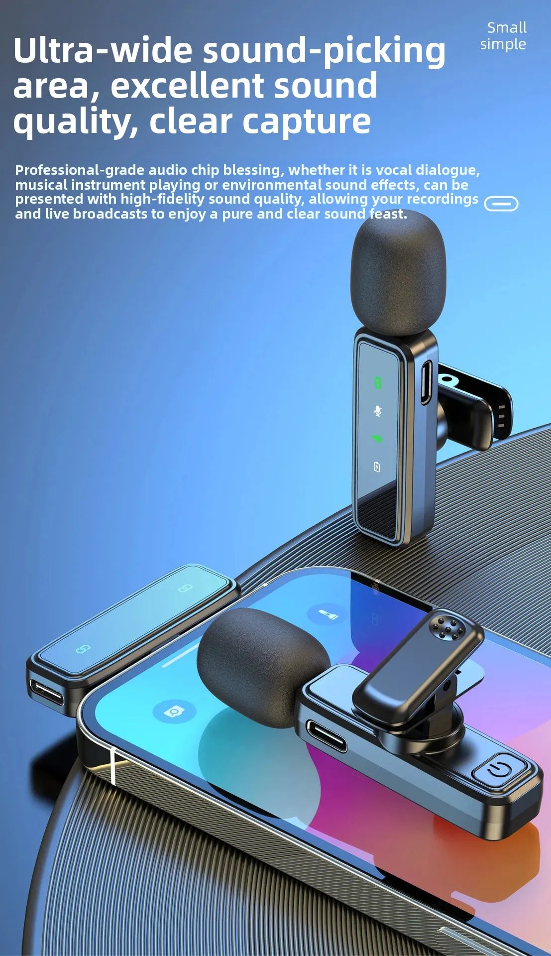 Wireless Lavalier Microphone for iPhone & Android, Portable Mic for Live Streaming & Gaming