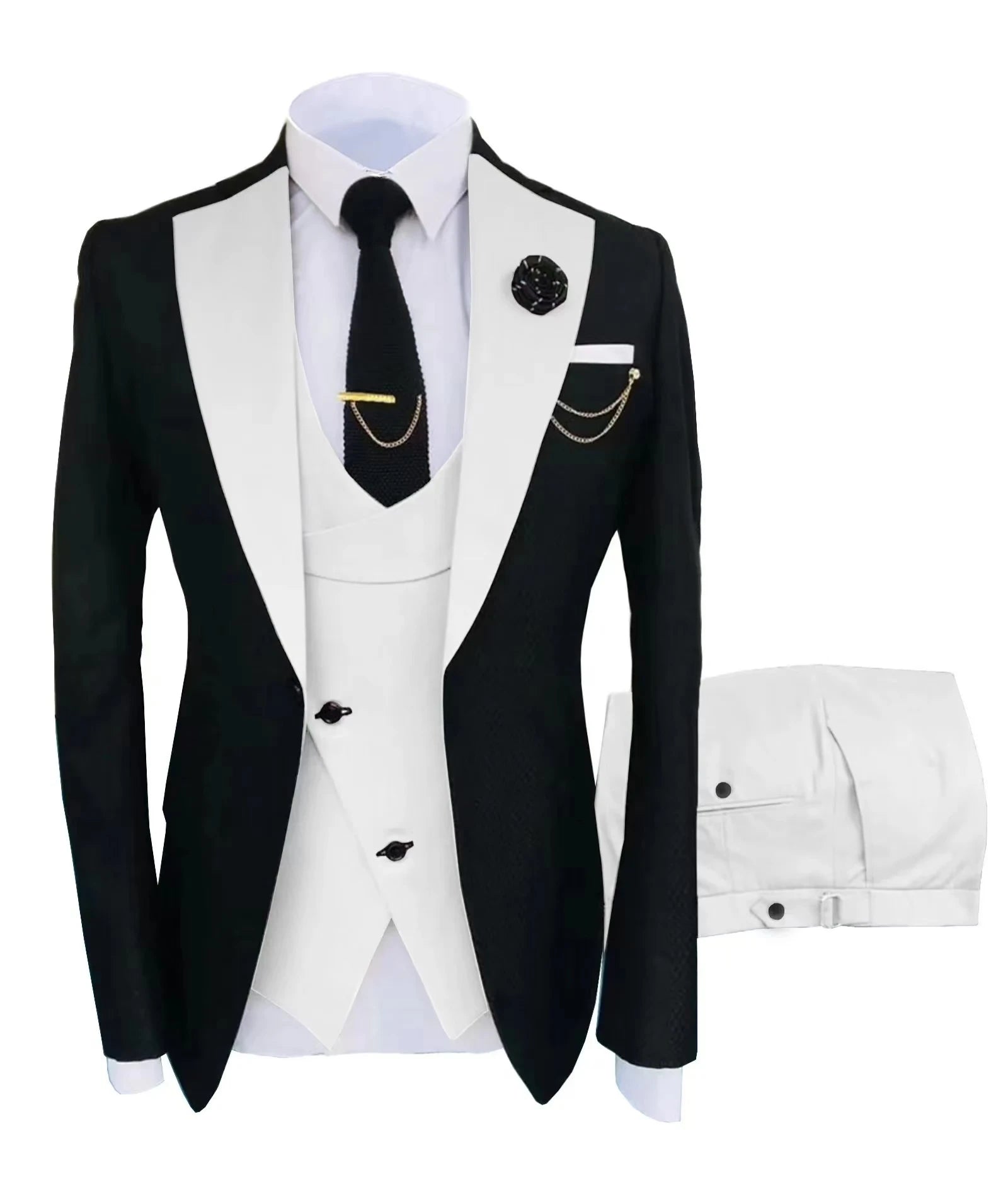 Mens 3 piece summer suit, slim-fit groom's suit for outdoor wear