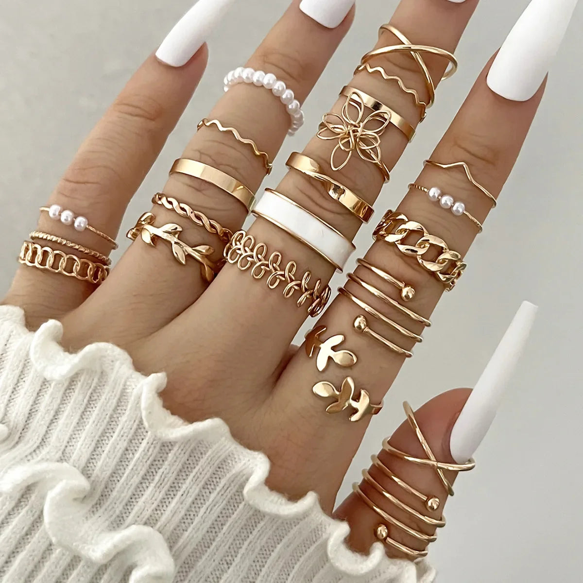 Set of 30 Women's Rings, Bohemian Geometric Stackable and Knuckle Rings, Gold and Silver Jewelry for Parties