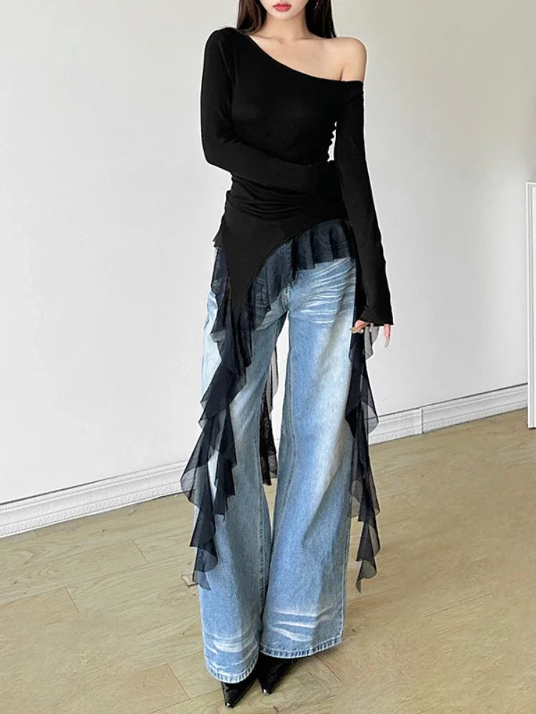 Women’s Y2K Style Top – Asymmetrical Chiffon Blouse