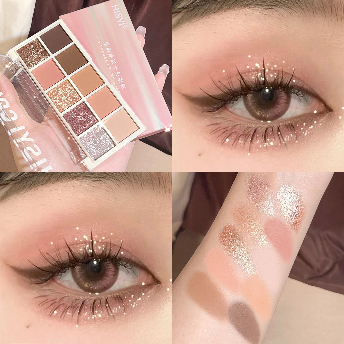Star Ten-Color Eyeshadow Palette, Pearl & Matte in Pink & Brown Tones
