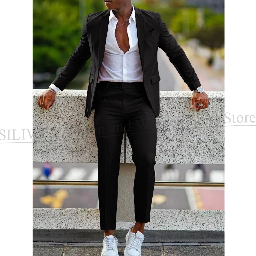 Mens 2 Piece slim fit Suit: Formal Wedding & Graduation Tuxedo