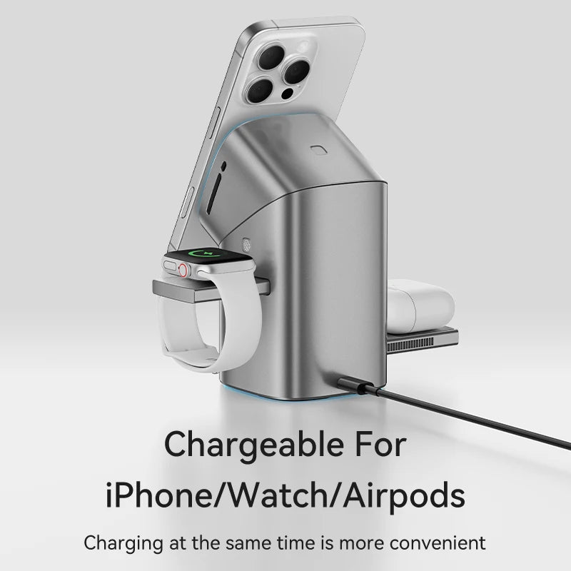 MAXCO Qi2 3-in-1 Wireless Charger, 15W Fast Magnetic Charging Station for iPhone 15/16, Apple Watch and AirPods