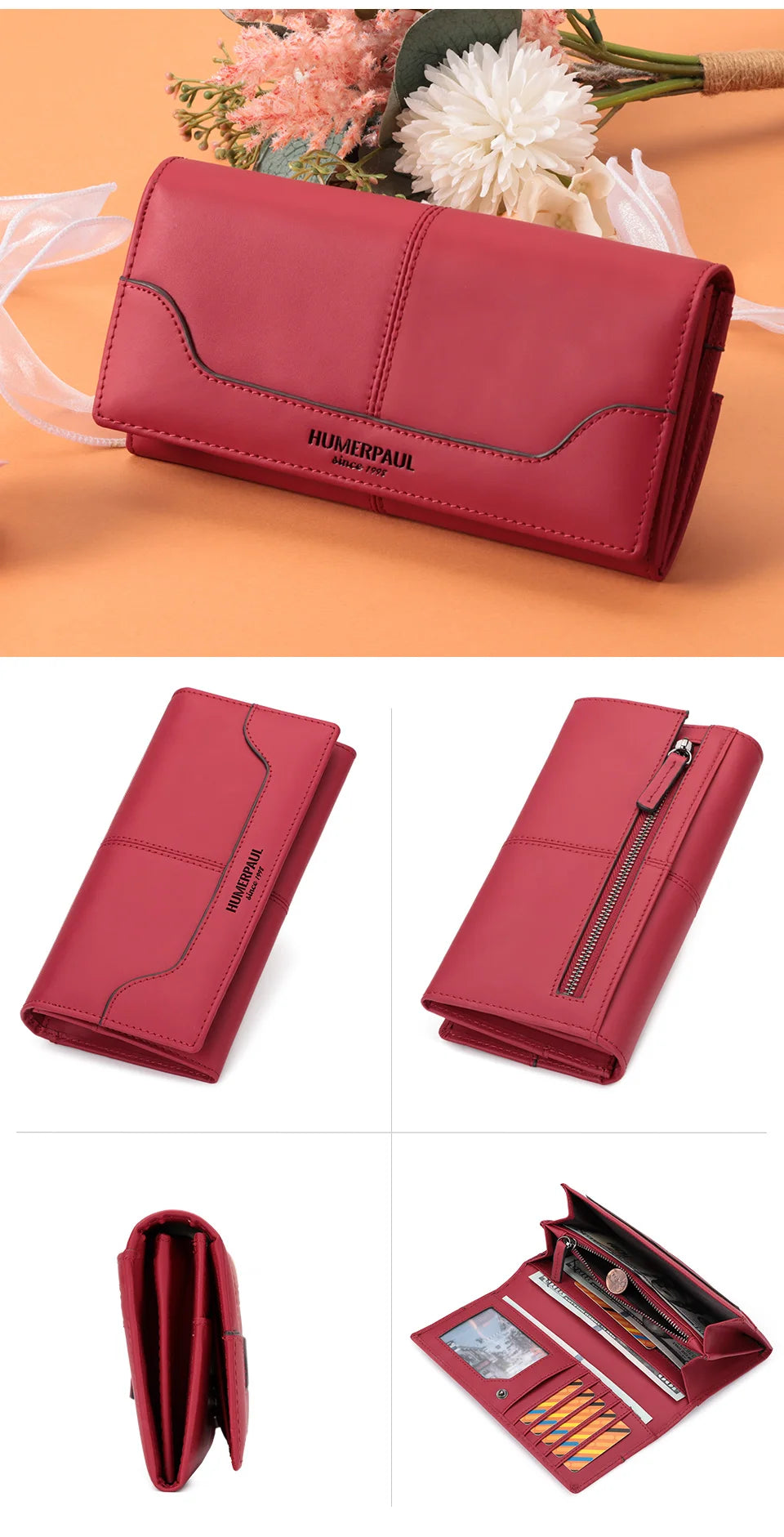 Women's Genuine Leather Long Wallet - Luxury Design with RFID Blocking and Coin Purse