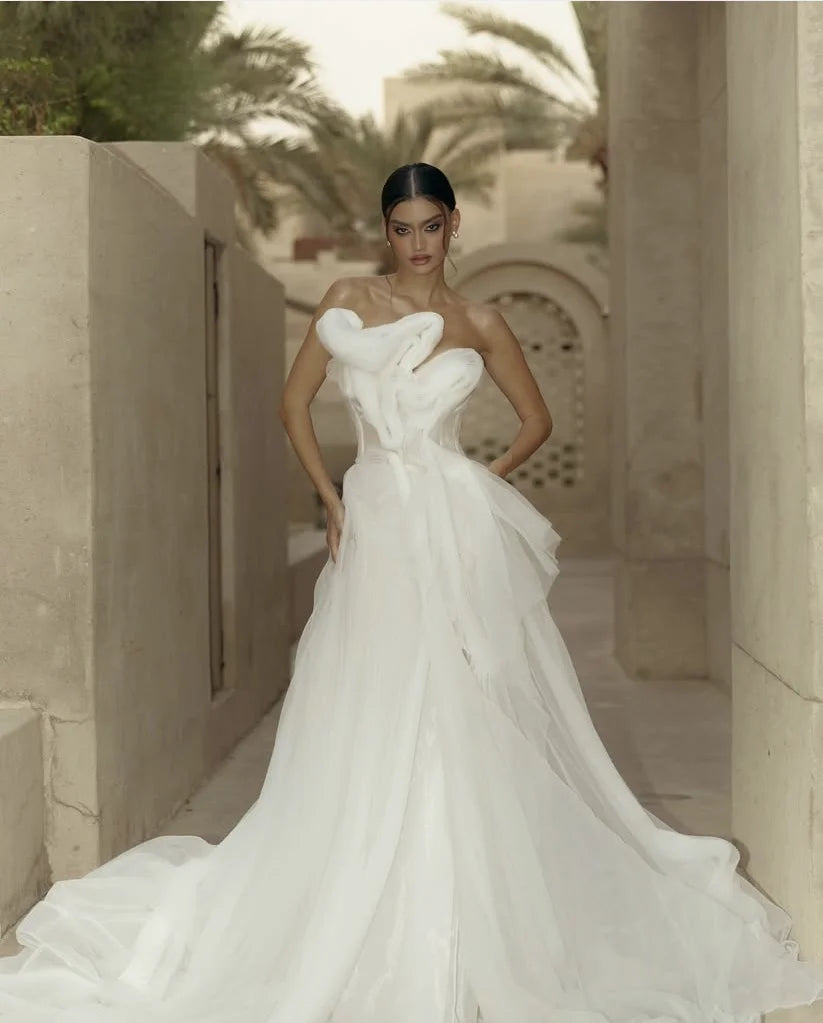 Bohemian ivory wedding dress with side slit