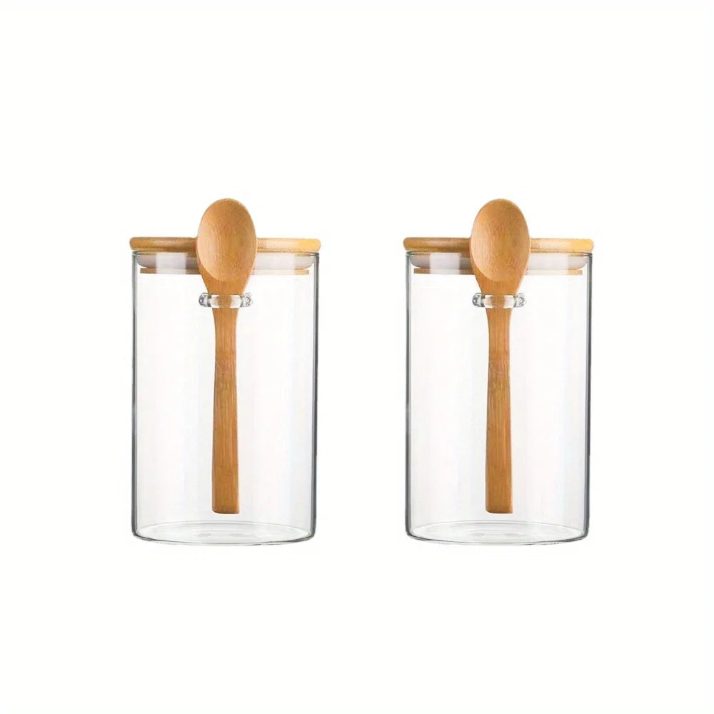 Glass Jar Set with Measuring Spoon, Airtight Pantry Containers, Ideal for Spices, Coffee and Sweets