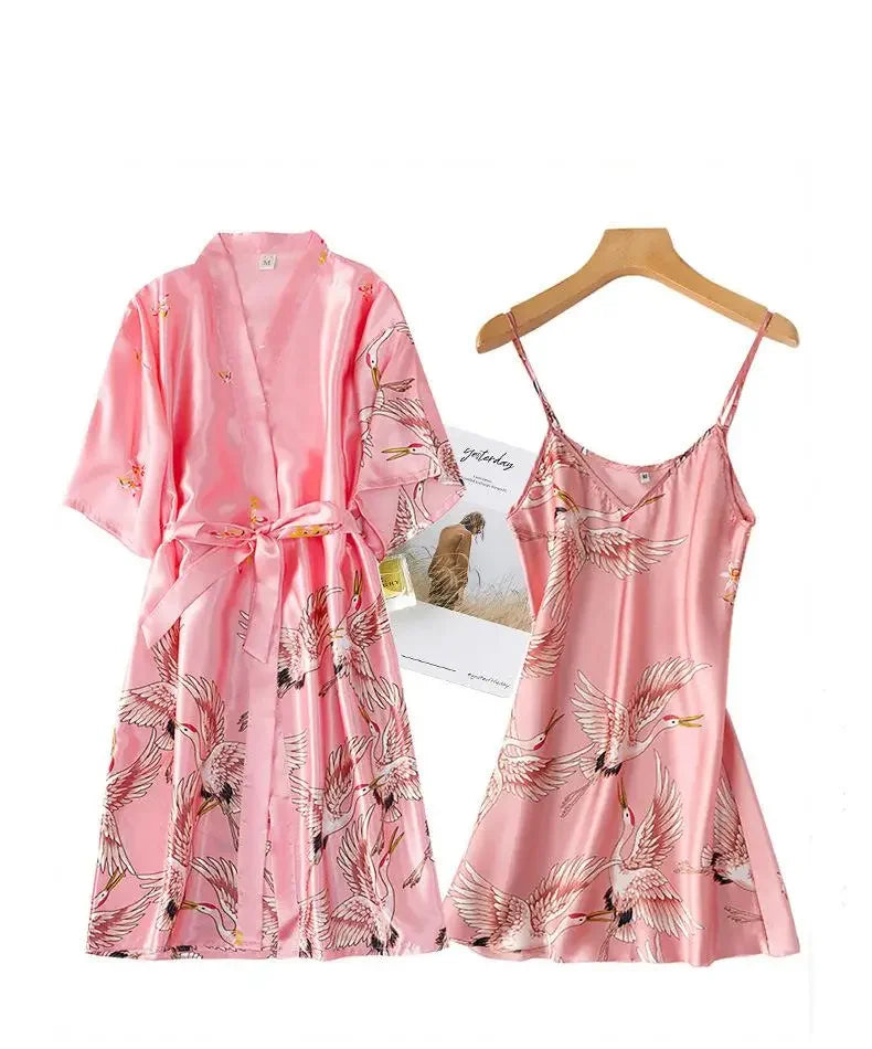 Women's Satin Kimono Robe Set