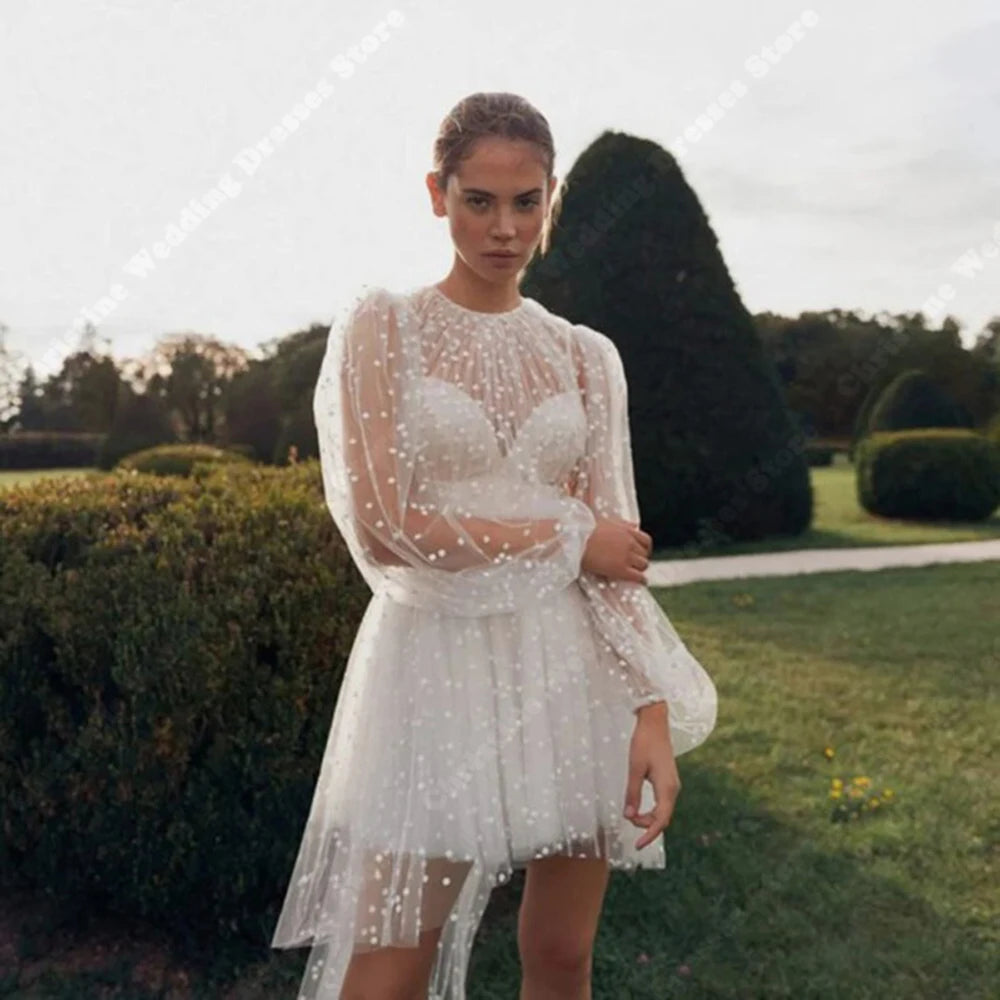 Tulle Short Style Women Wedding Dresses Modern Robes Mopping Length A-Line Bohemian Princess Vestidos De Novias Customized