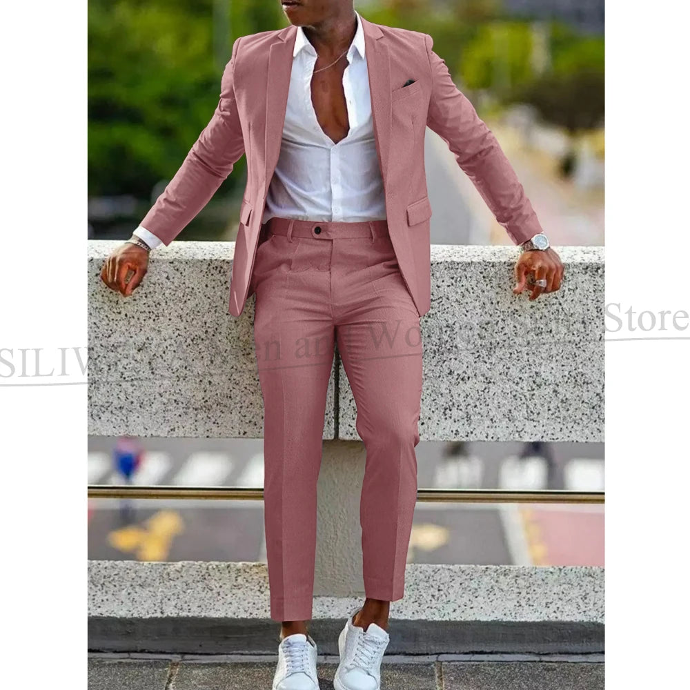 Mens 2 Piece slim fit Suit: Formal Wedding & Graduation Tuxedo
