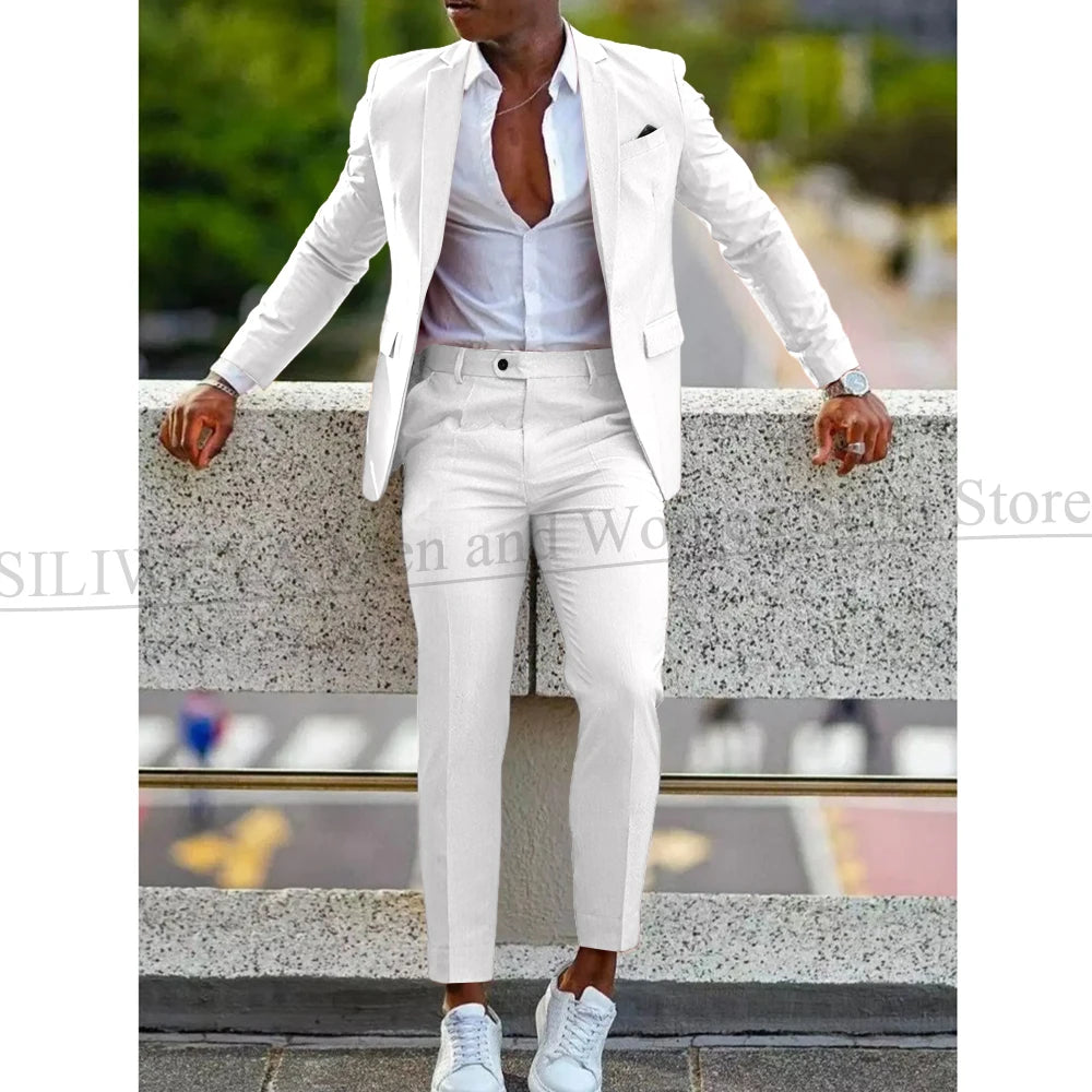 Mens 2 Piece slim fit Suit: Formal Wedding & Graduation Tuxedo