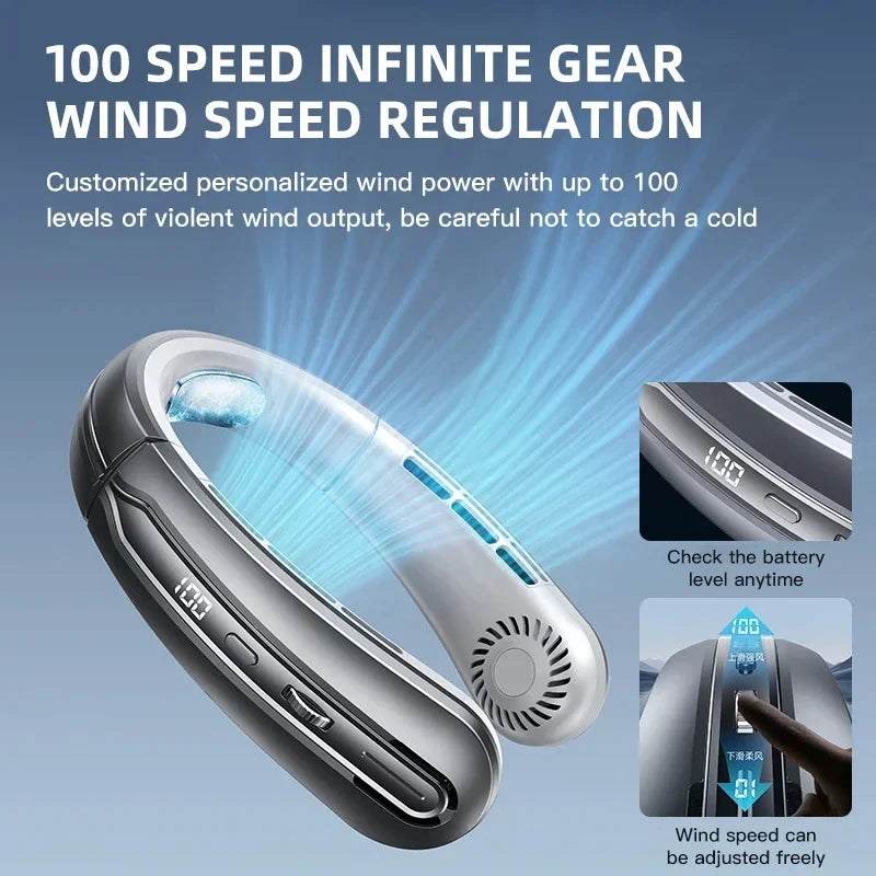 Ventilador de Cuello USB de 8000 mAh, Portátil, Sin Aspas, Mini, Recargable, Silencioso, con Pantalla LED Digital, Enfriador de Aire Eléctrico de Mano
