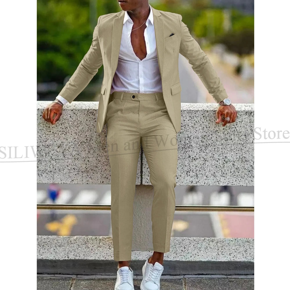 Mens 2 Piece slim fit Suit: Formal Wedding & Graduation Tuxedo