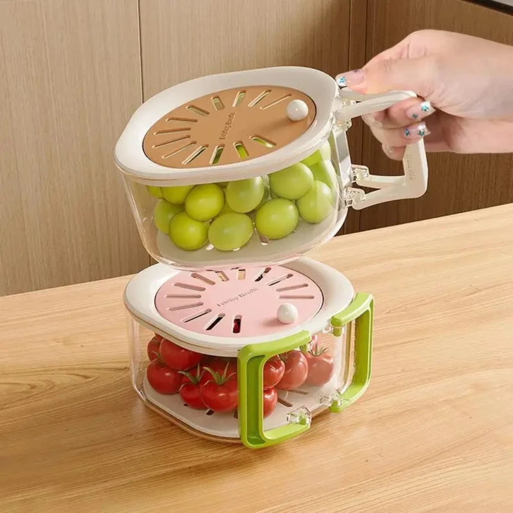 2-in-1 Double Layer Fruit Washing Basket with Lid