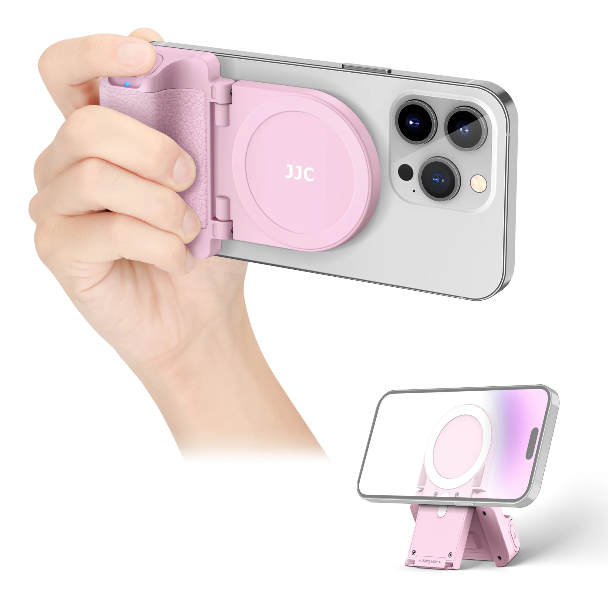 Magnetic phone camera grip with remote