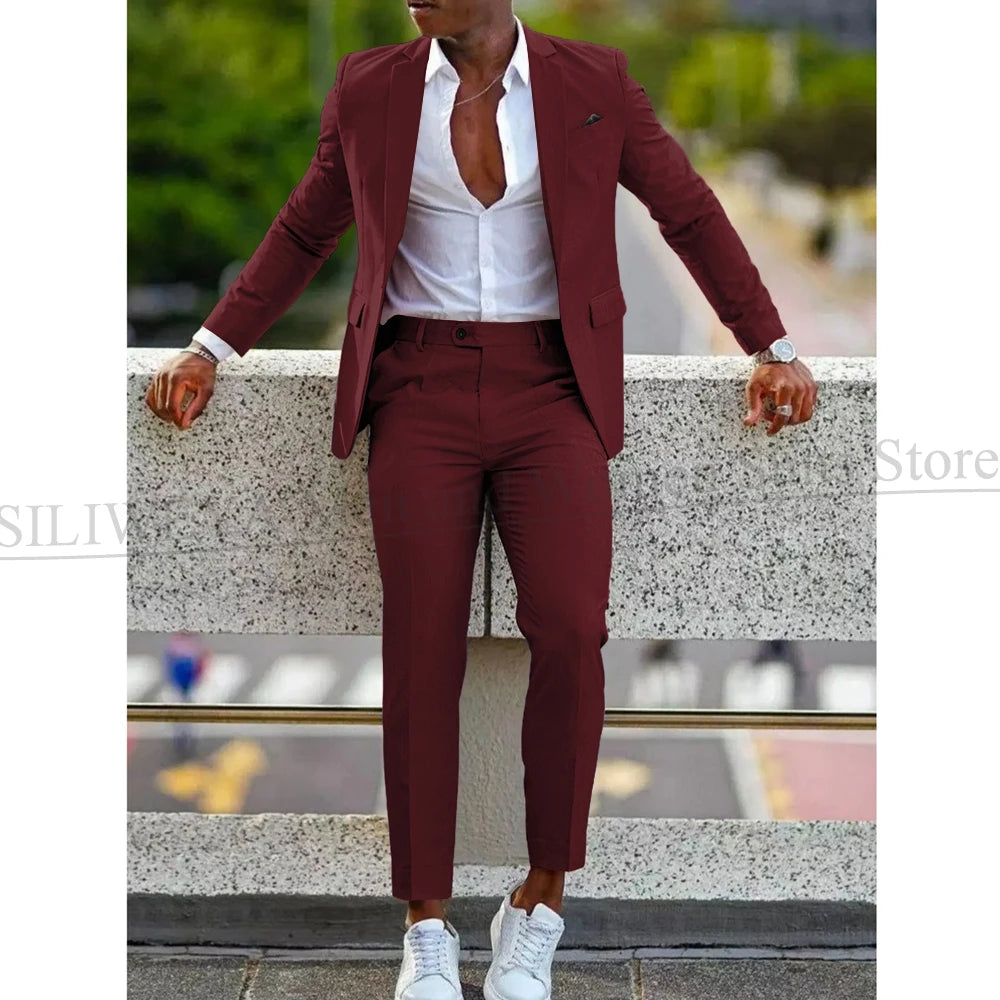 Mens 2 Piece slim fit Suit: Formal Wedding & Graduation Tuxedo