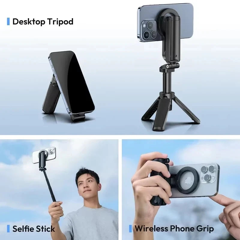 Magnetic selfie stick tripod with remote