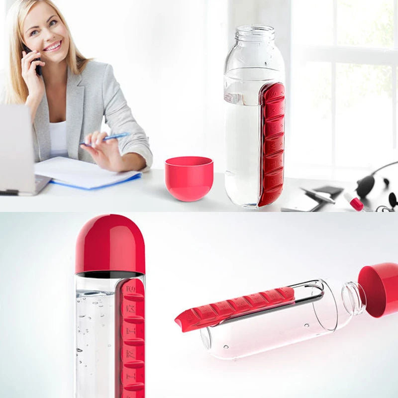 Water Bottle with Pill Organizer | 7 Day 600ml