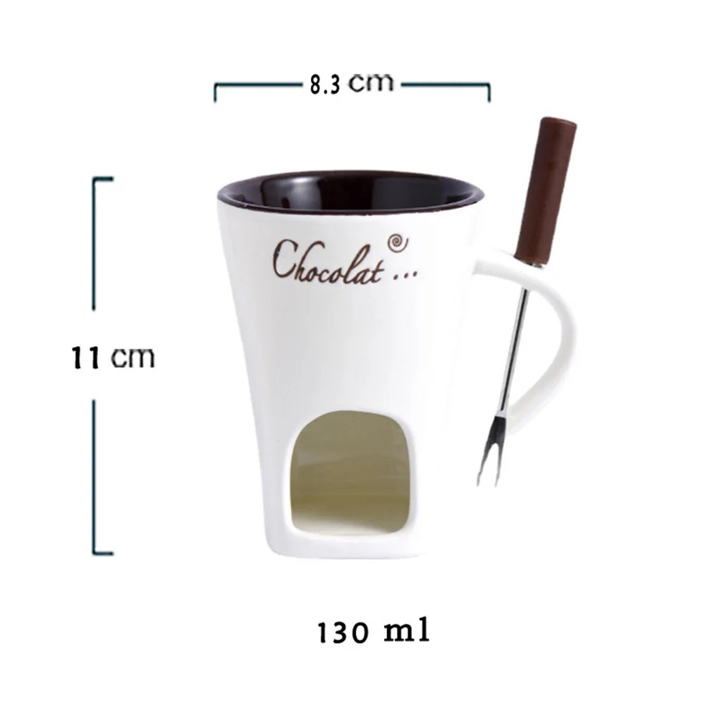 Ceramic Chocolate Fondue Set | Cheese and Chocolate Candle Warmer | Includes Fork