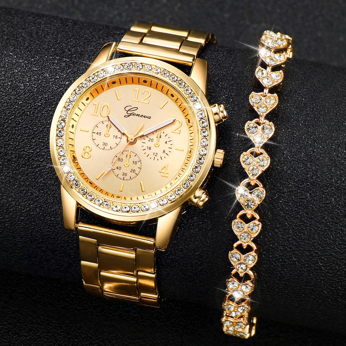 Women's watch set with diamond effect