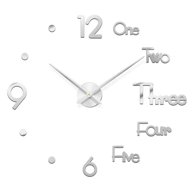 Large 3D acrylic wall clock with mirror effect