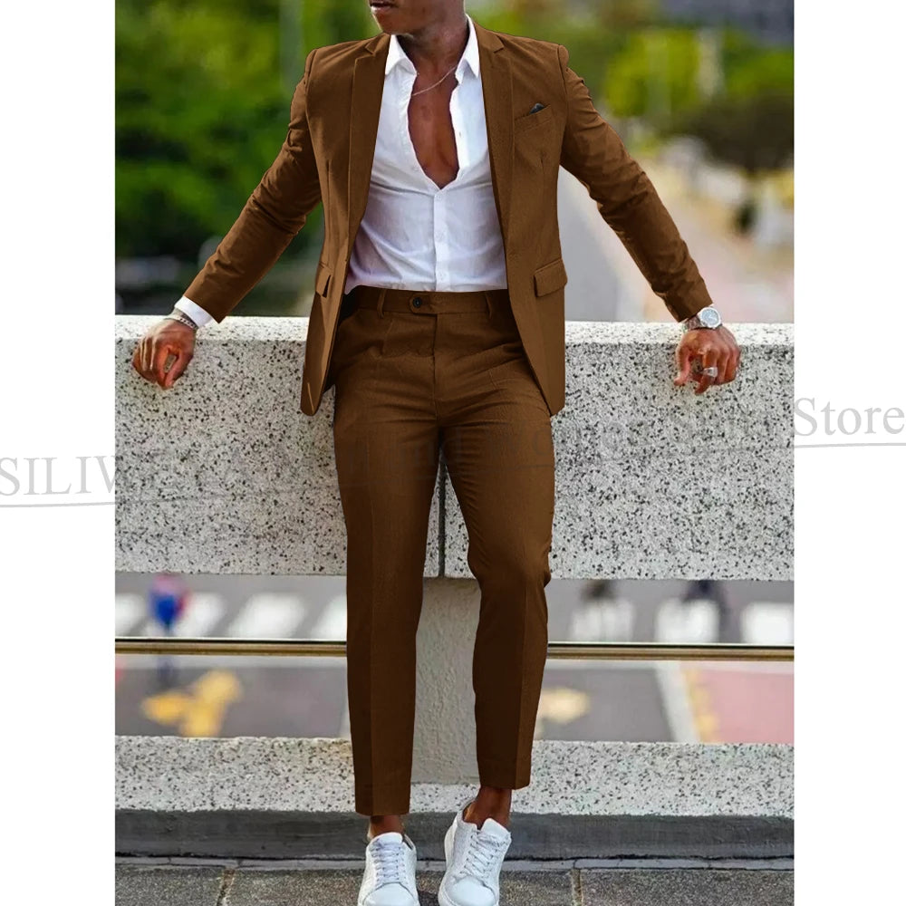 Mens 2 Piece slim fit Suit: Formal Wedding & Graduation Tuxedo