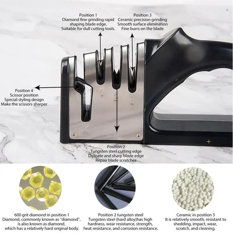 Kitchen knife sharpener 4-stage design