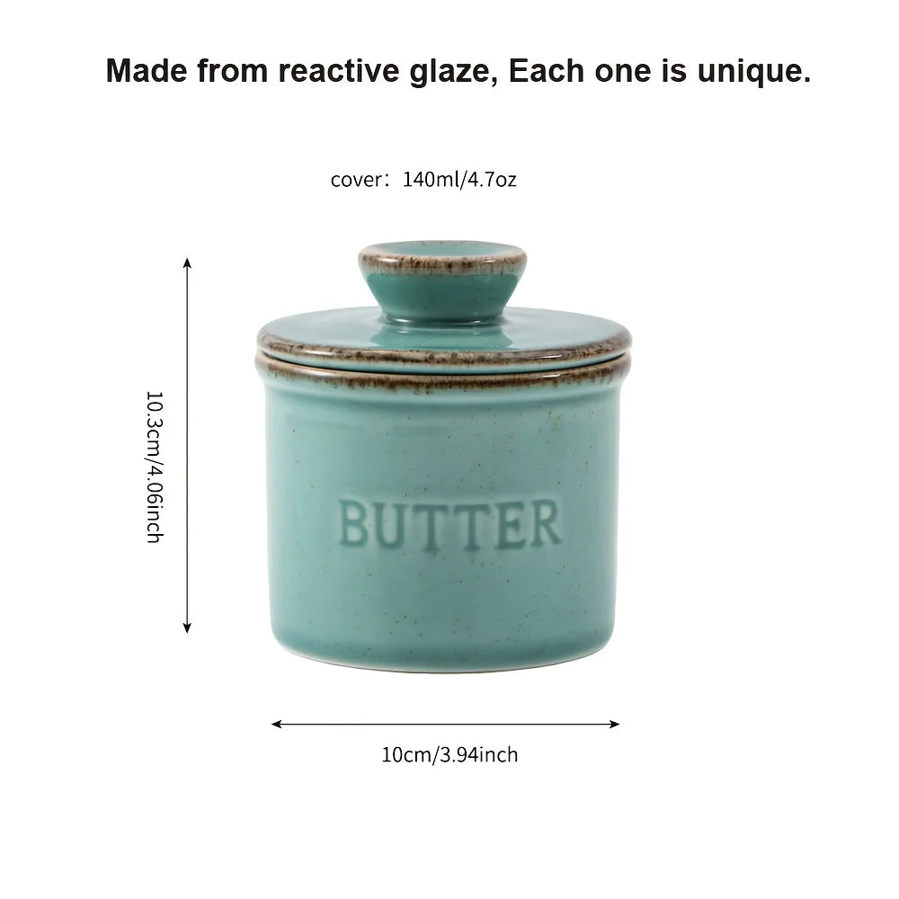 Ceramic Butter Dish with Lid, Handmade Wheel-Cranked Butter Container, Tabletop Butter Dish for Countertop (1 Unit)