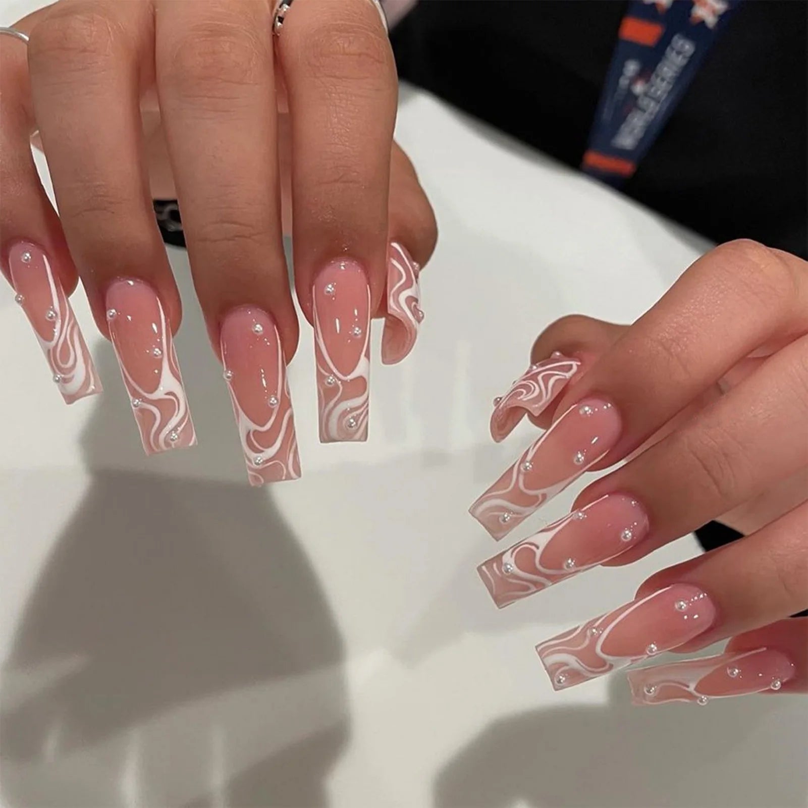 Short square press-on nails with 3D flowers