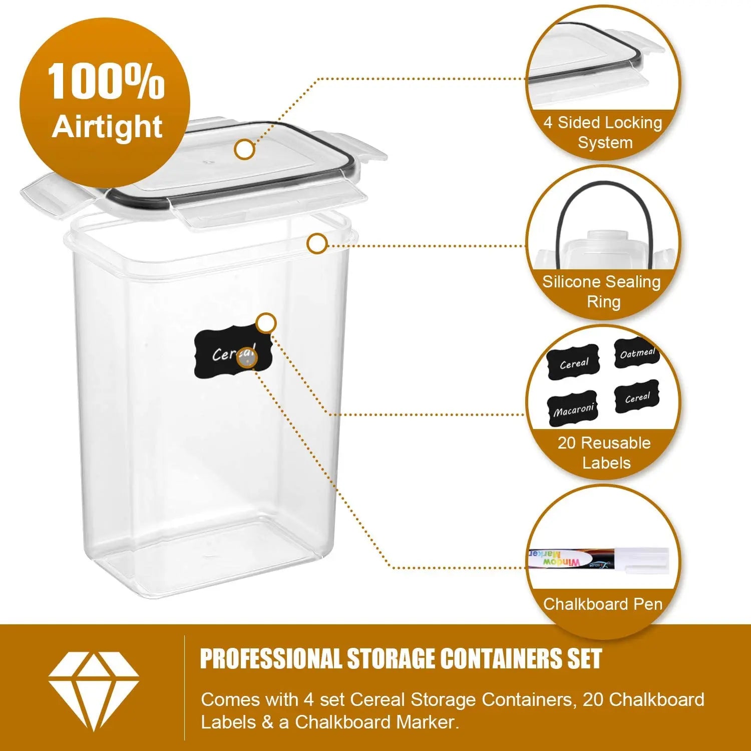 Set of 7 Food Containers - Airtight, BPA-Free with Labels