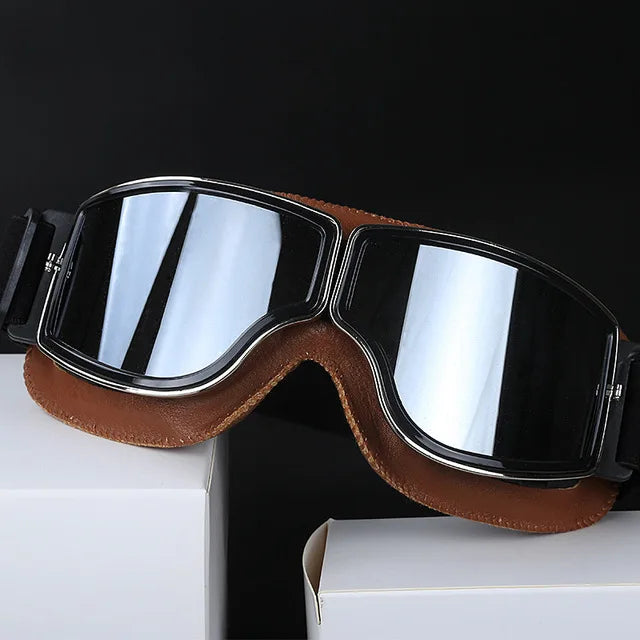 Retro Leather Motorcycle Goggles - Windproof and Foldable for Helmet