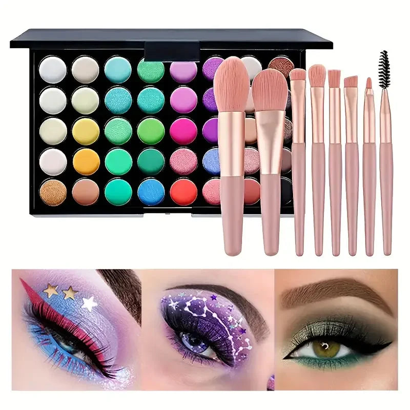 40 Colors Glitter Eyeshadow Palette, Waterproof & Long Lasting Pressed Powder