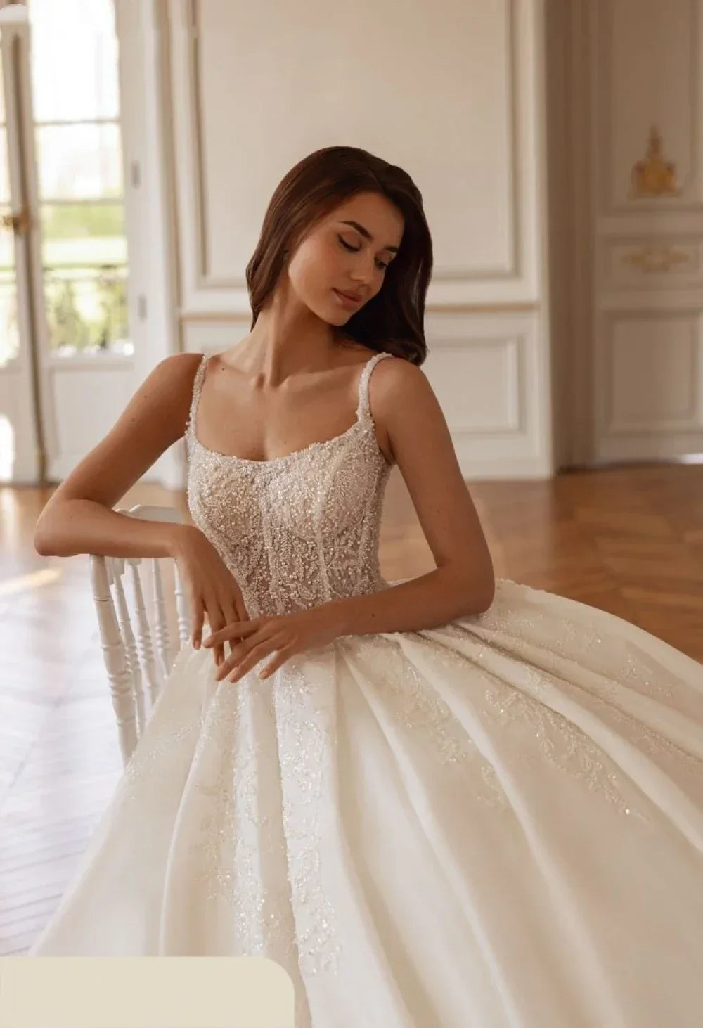 Princess A line wedding dress with lace embroidery