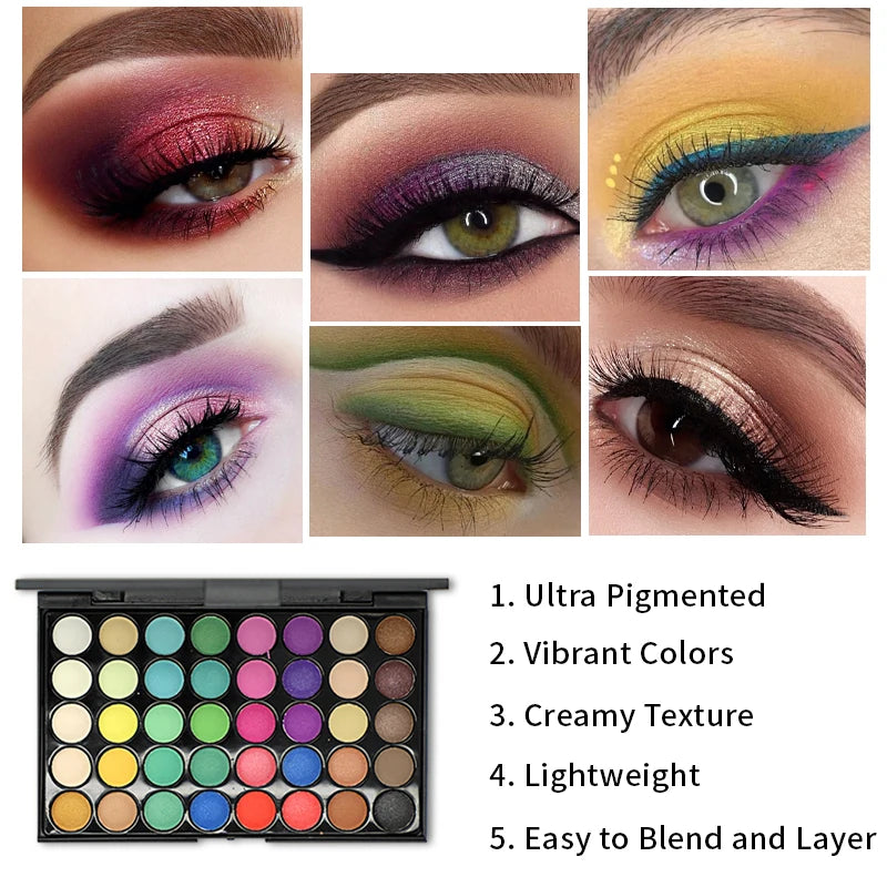 40 Colors Glitter Eyeshadow Palette, Waterproof & Long Lasting Pressed Powder
