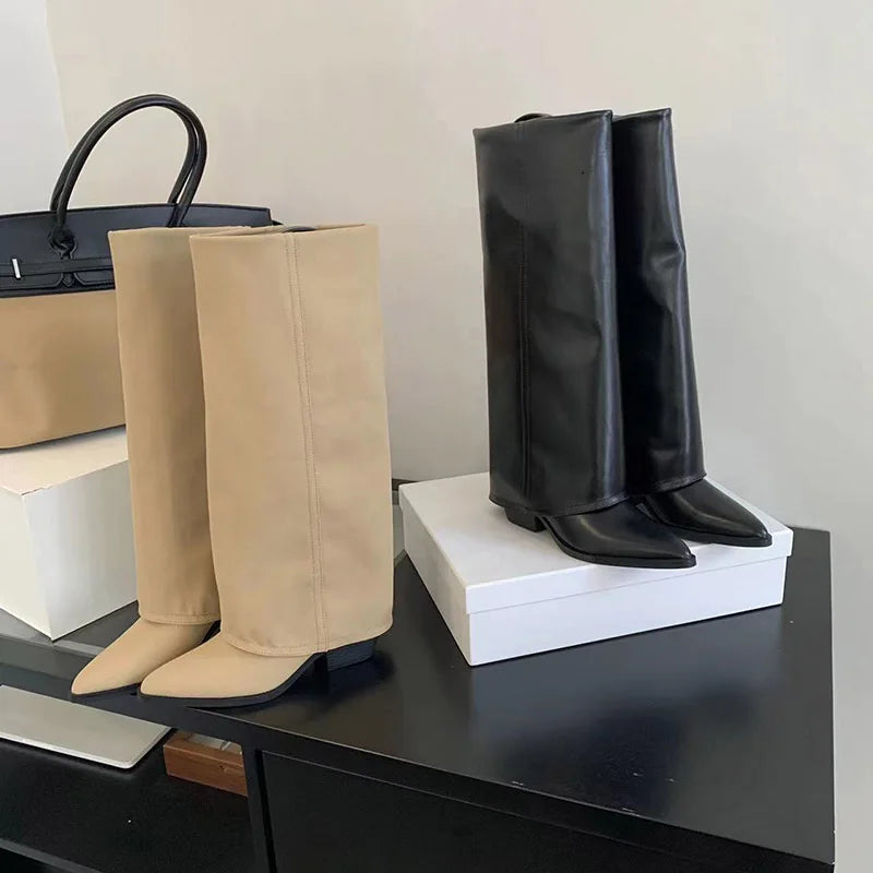 Women's High Heel Boots with Pointed Toe | Sexy and Elegant Style | Fashionable Chunky Medium Heel