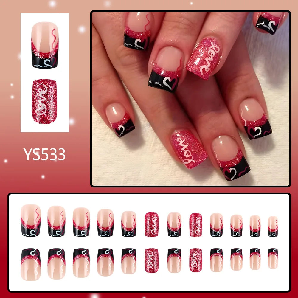 Y2K press on nails black French tips